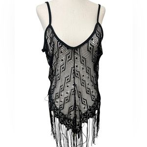 Mapale medium black NWOT ~ stretchy, boho fringe coverup